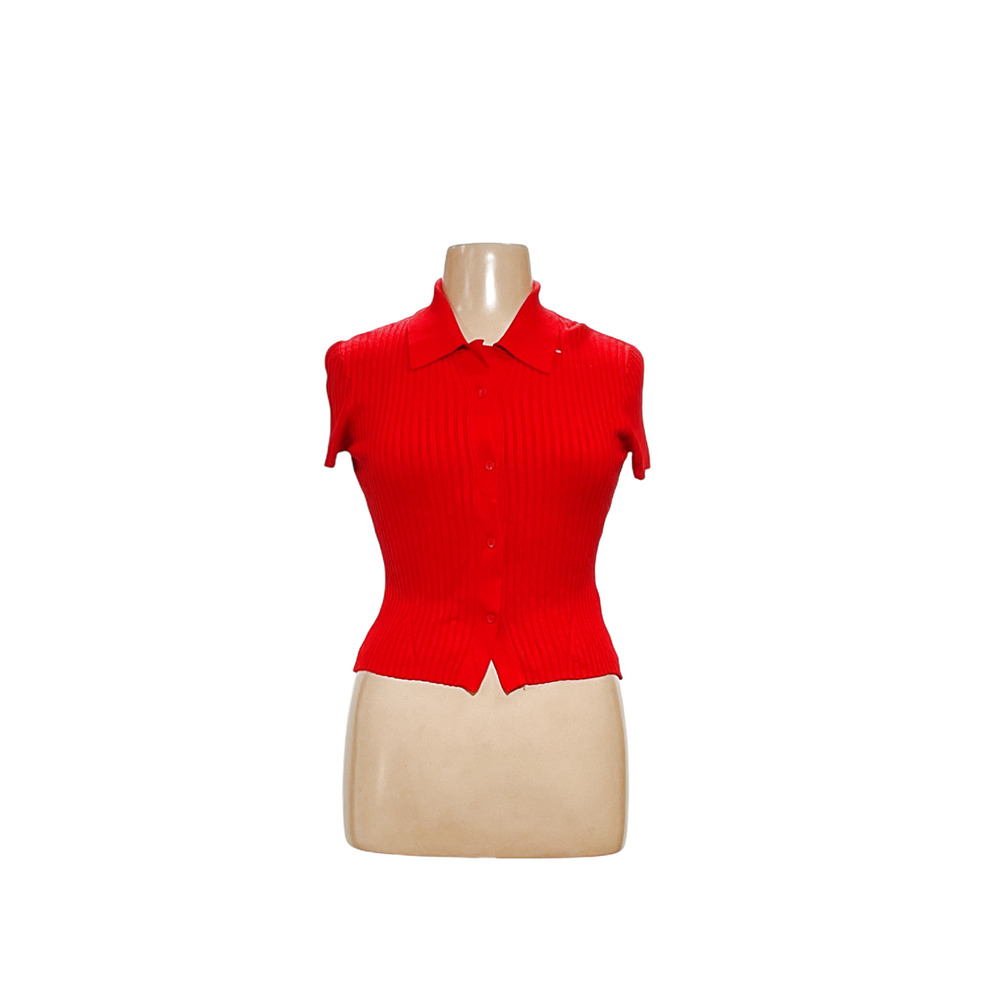 Zara Red Viscose Button-Up Top - Size L - image 1
